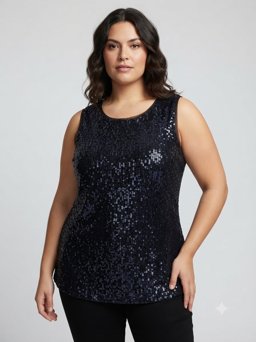 Melanie Lyne Black Sequin Sleeveless Top Sz -Large Whimsigoth DarkRomantic Disco